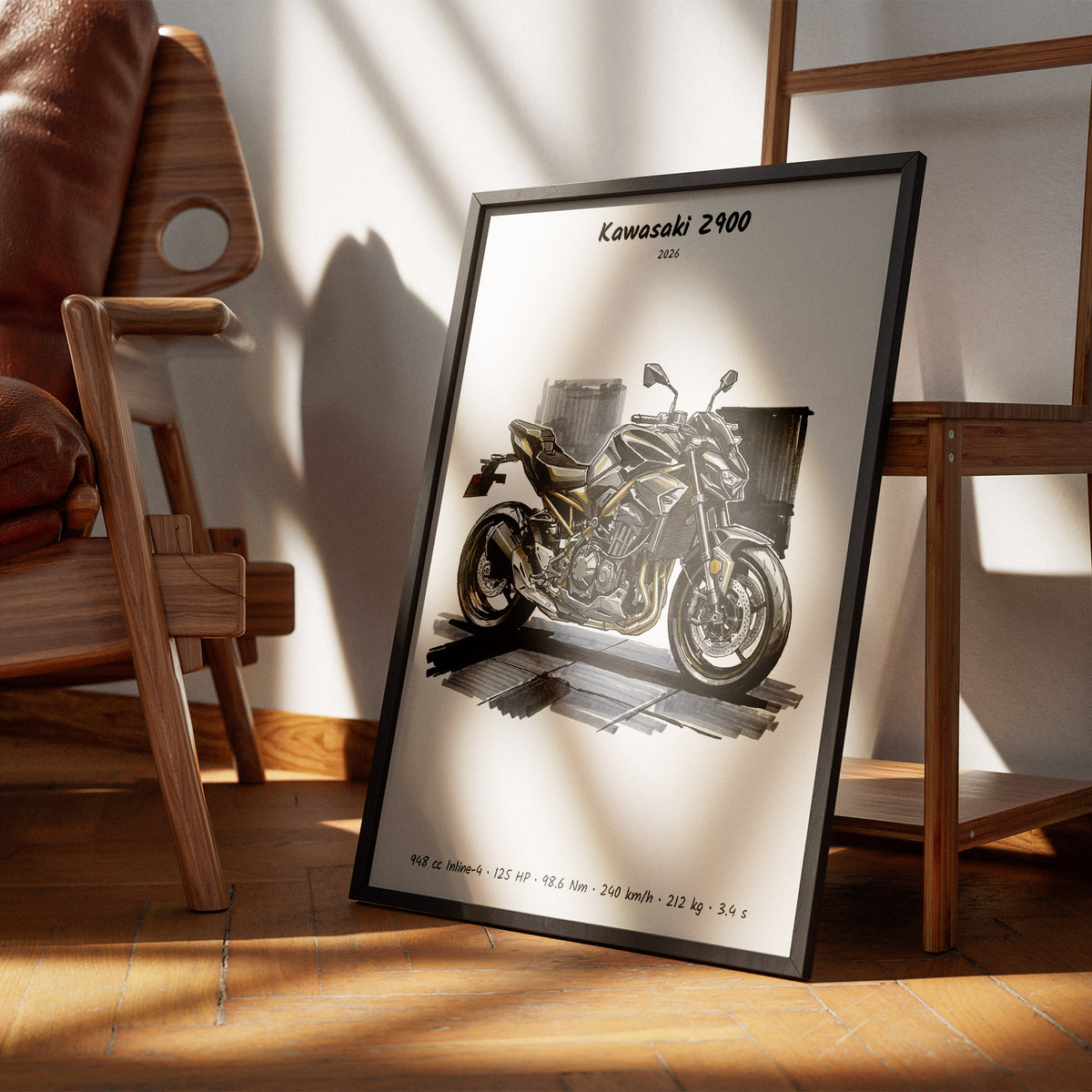 Kawasaki Z900 2026 Minimalist Motorcycle Wall Art