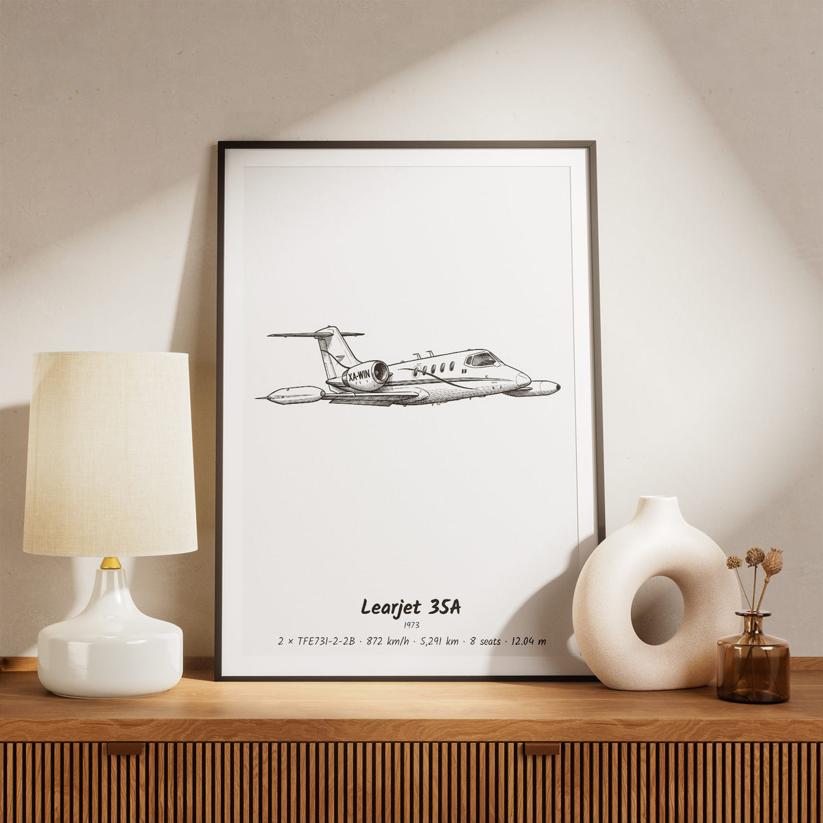 Framed Learjet 35A Print on a Shelf