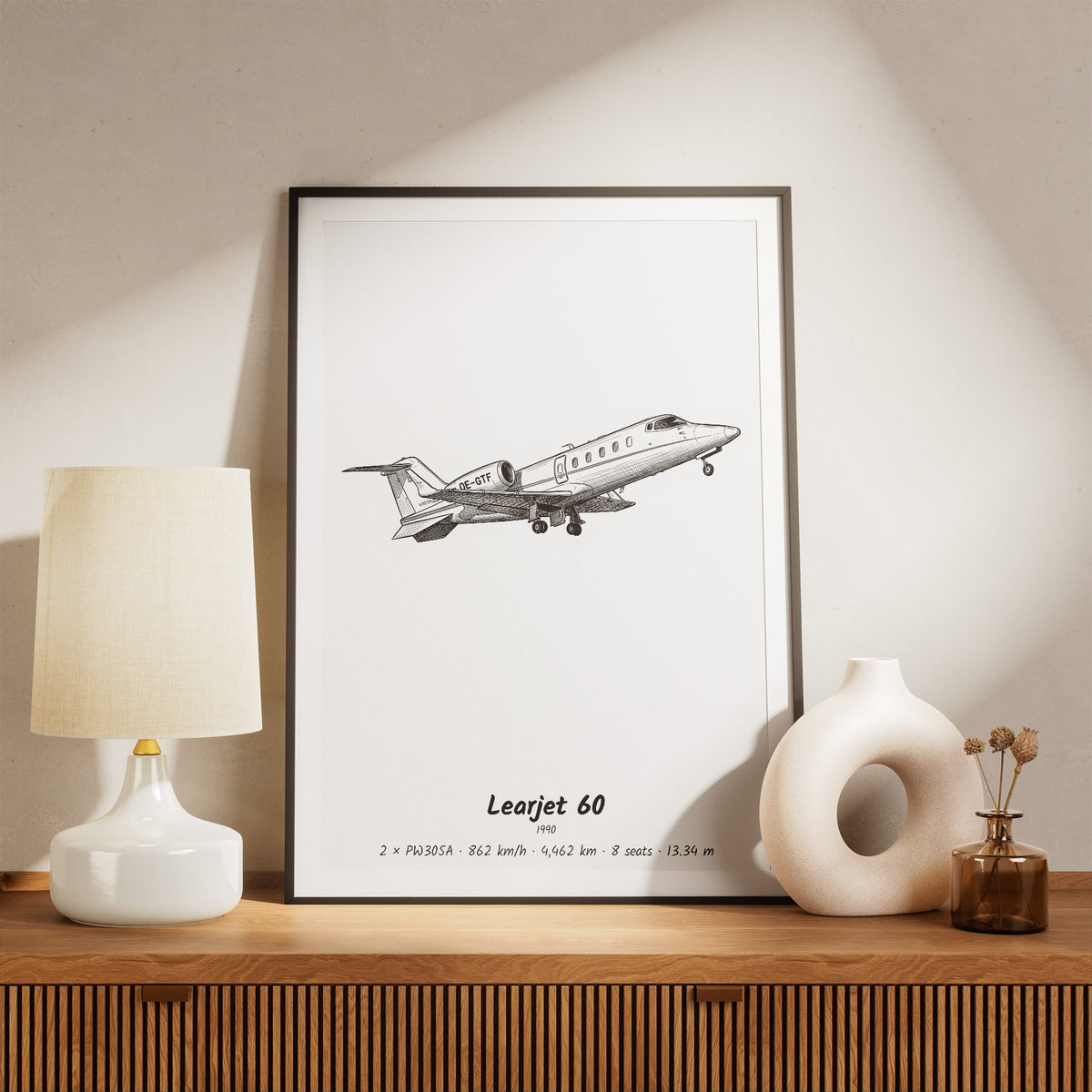 Framed Learjet 60 Print on a Shelf