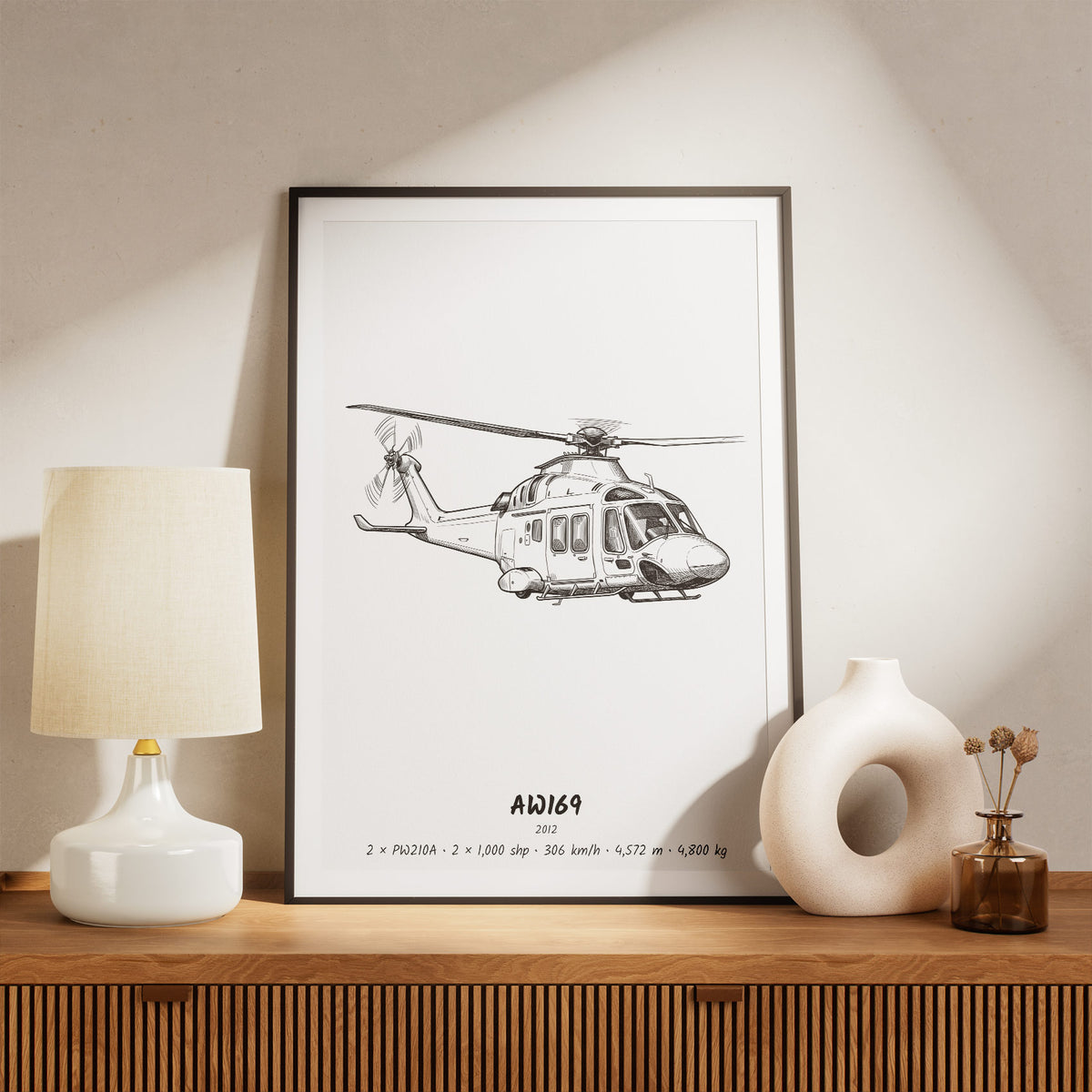Framed Leonardo AW169 Print on a Shelf