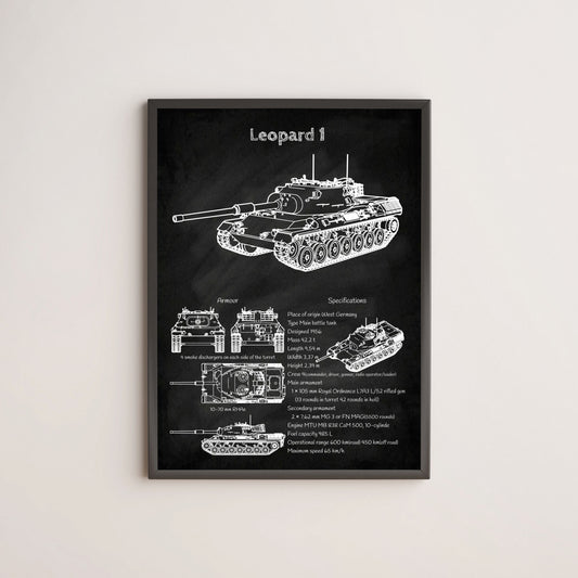 leopard 1 tank blueprint poster wall decor