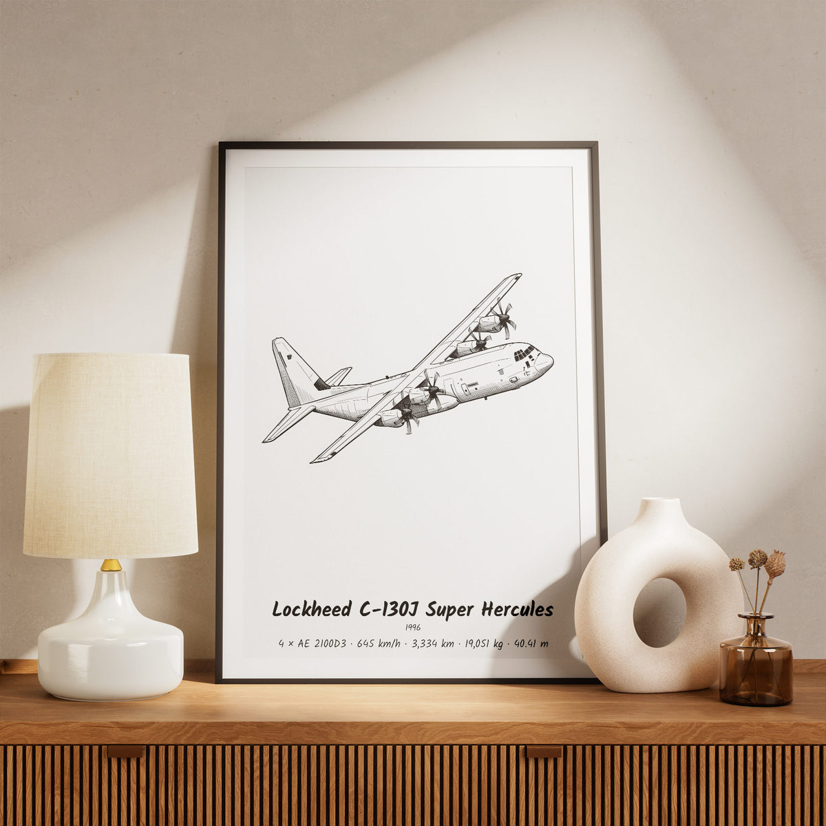 Framed Lockheed C-130J Super Hercules Print on a Shelf
