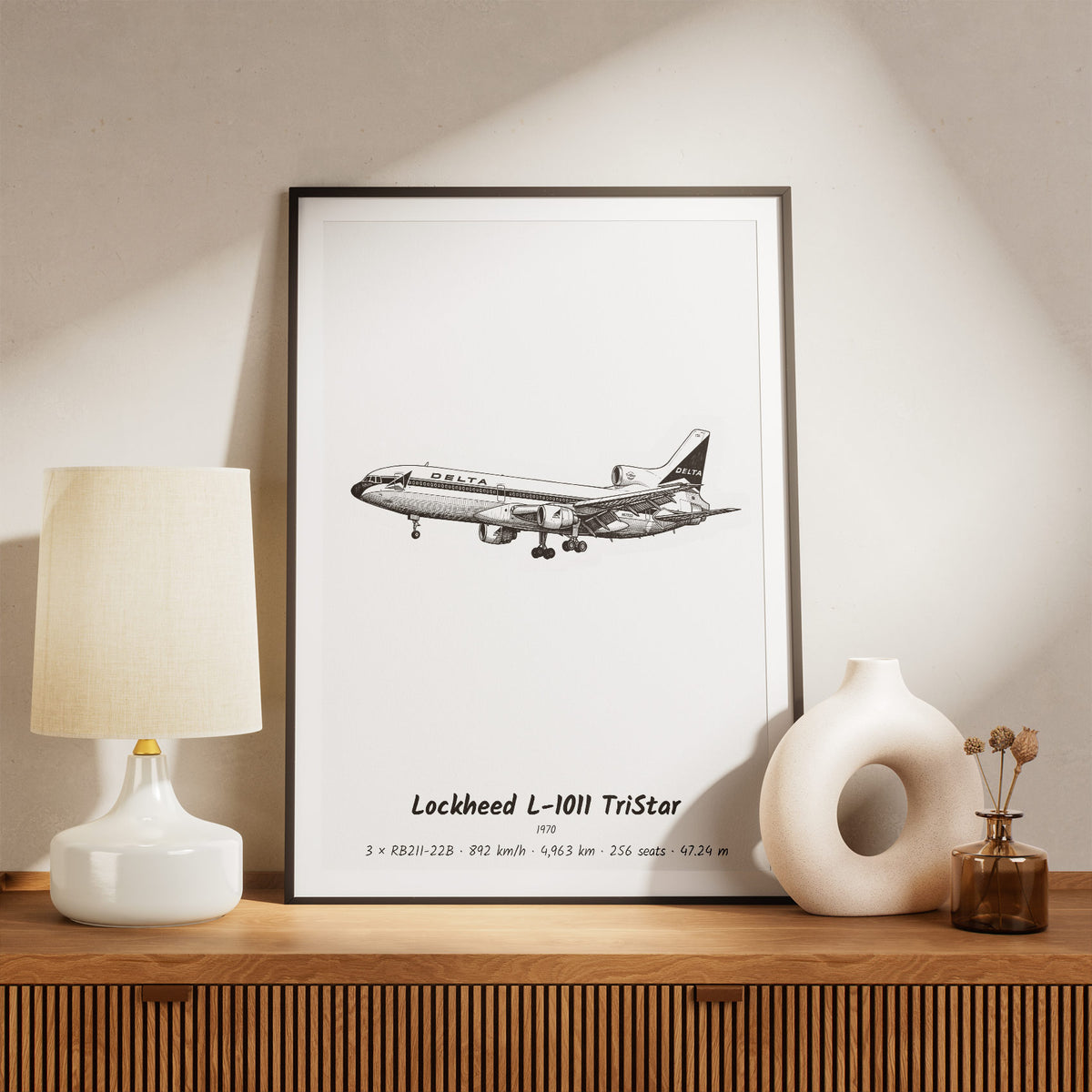 Framed L-1011 TriStar Print on a Shelf