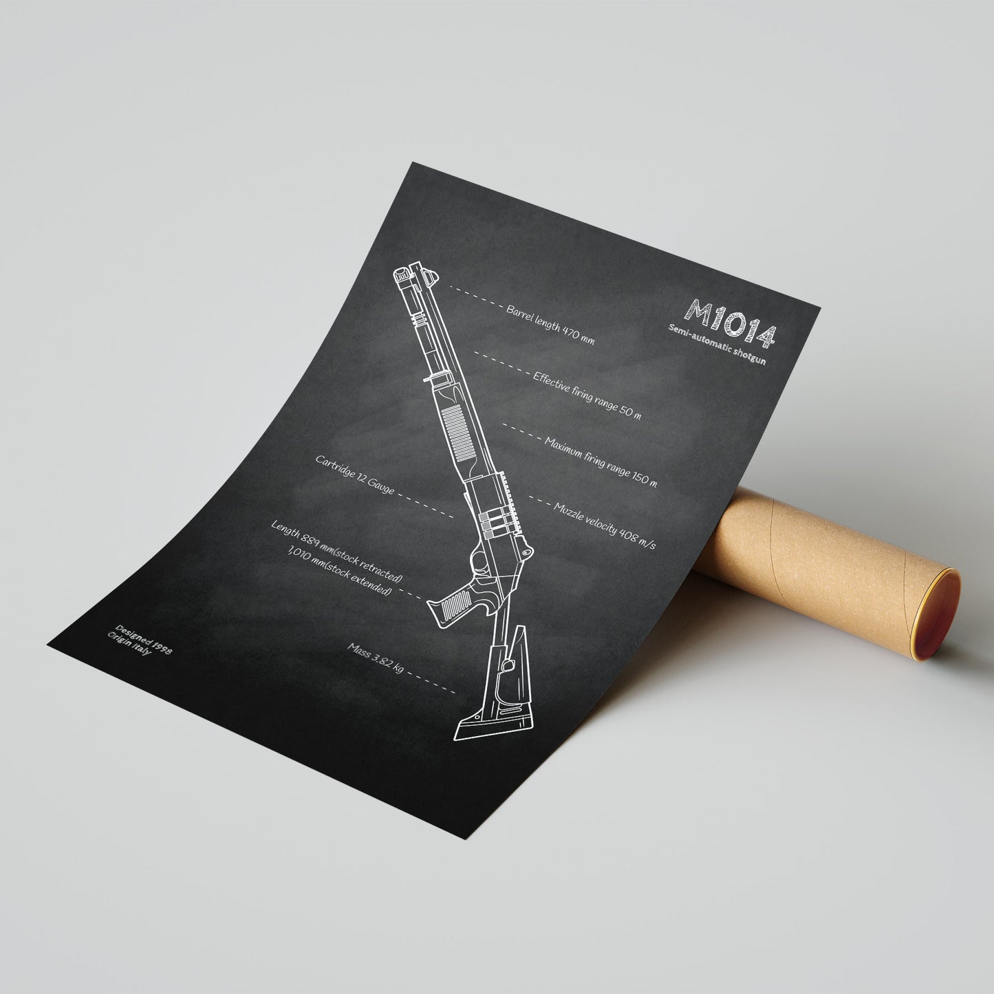 M1014 shotgun blueprint print ready for packaging and delivery