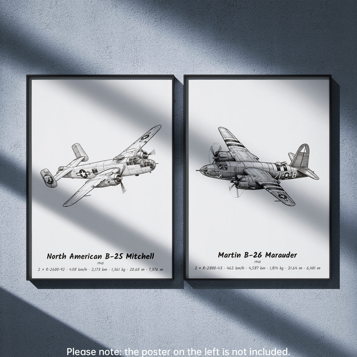 Martin B-26 Marauder Wall Art Paired with North American B-25 Mitchell