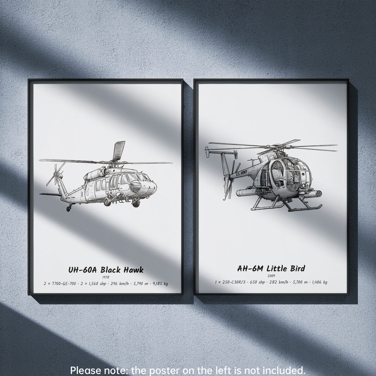 AH-6M Little Bird Wall Art Paired with UH-60A Black Hawk