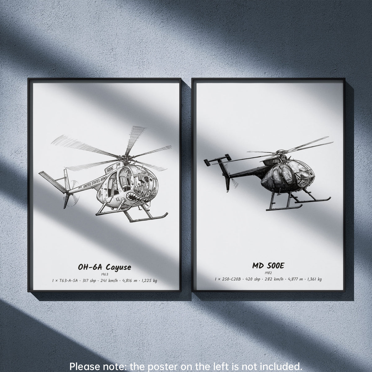 MD Helicopters MD 500E Wall Art Paired with Hughes OH-6A Cayuse