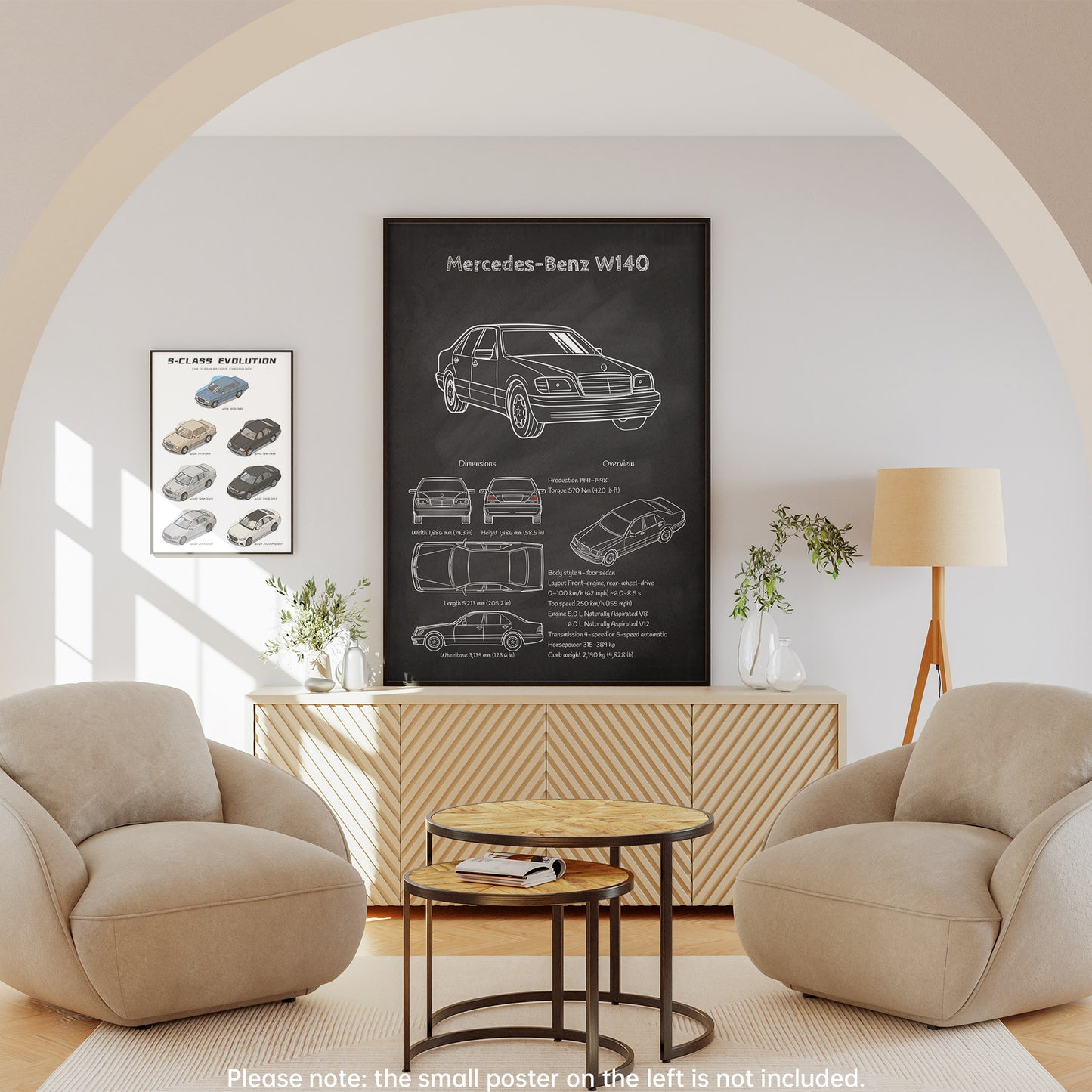 Mercedes-Benz W140 Blueprint Poster