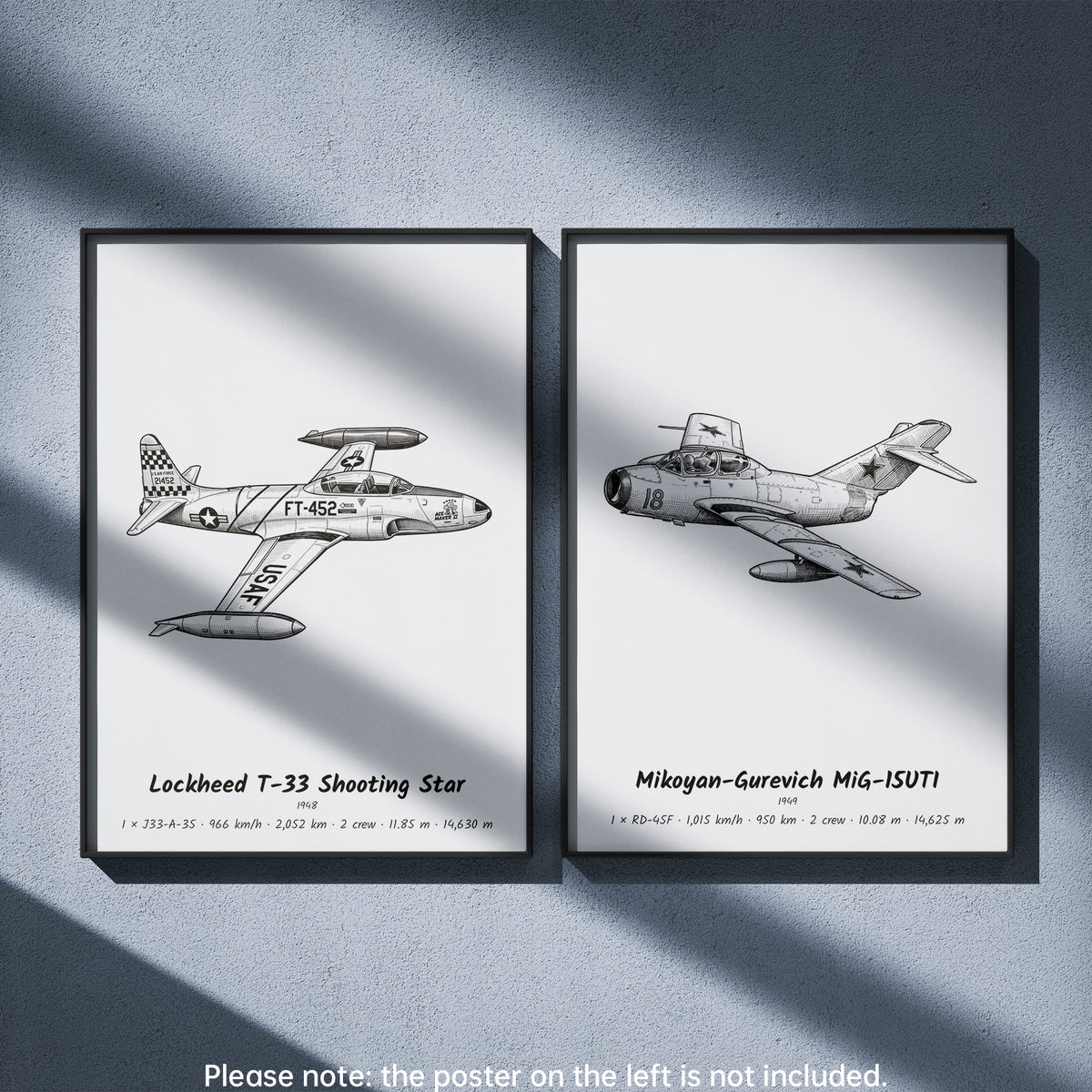 Mikoyan-Gurevich MiG-15UTI Wall Art Paired with Lockheed T-33 Shooting Star