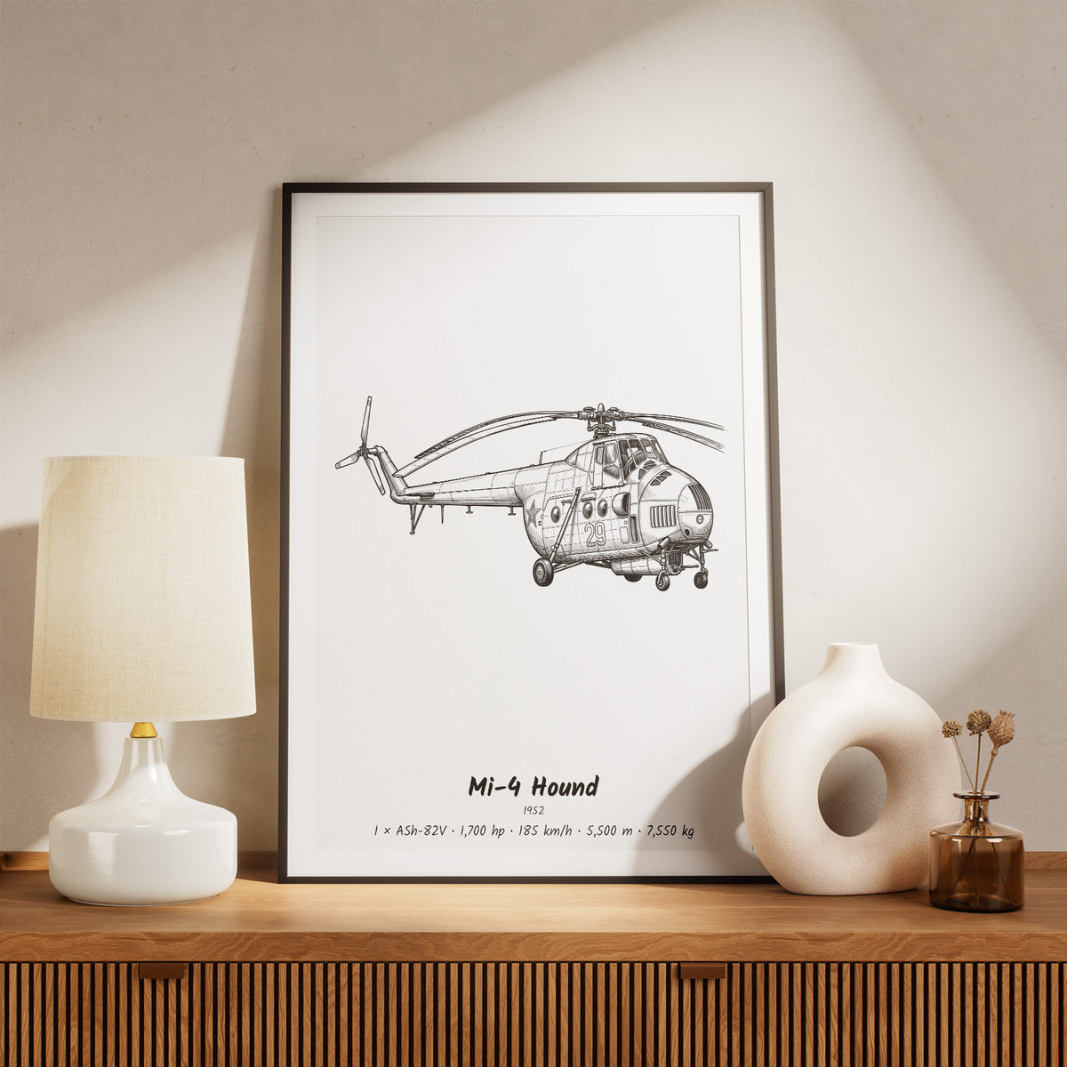 Framed Mil Mi-4 Hound Print on a Shelf