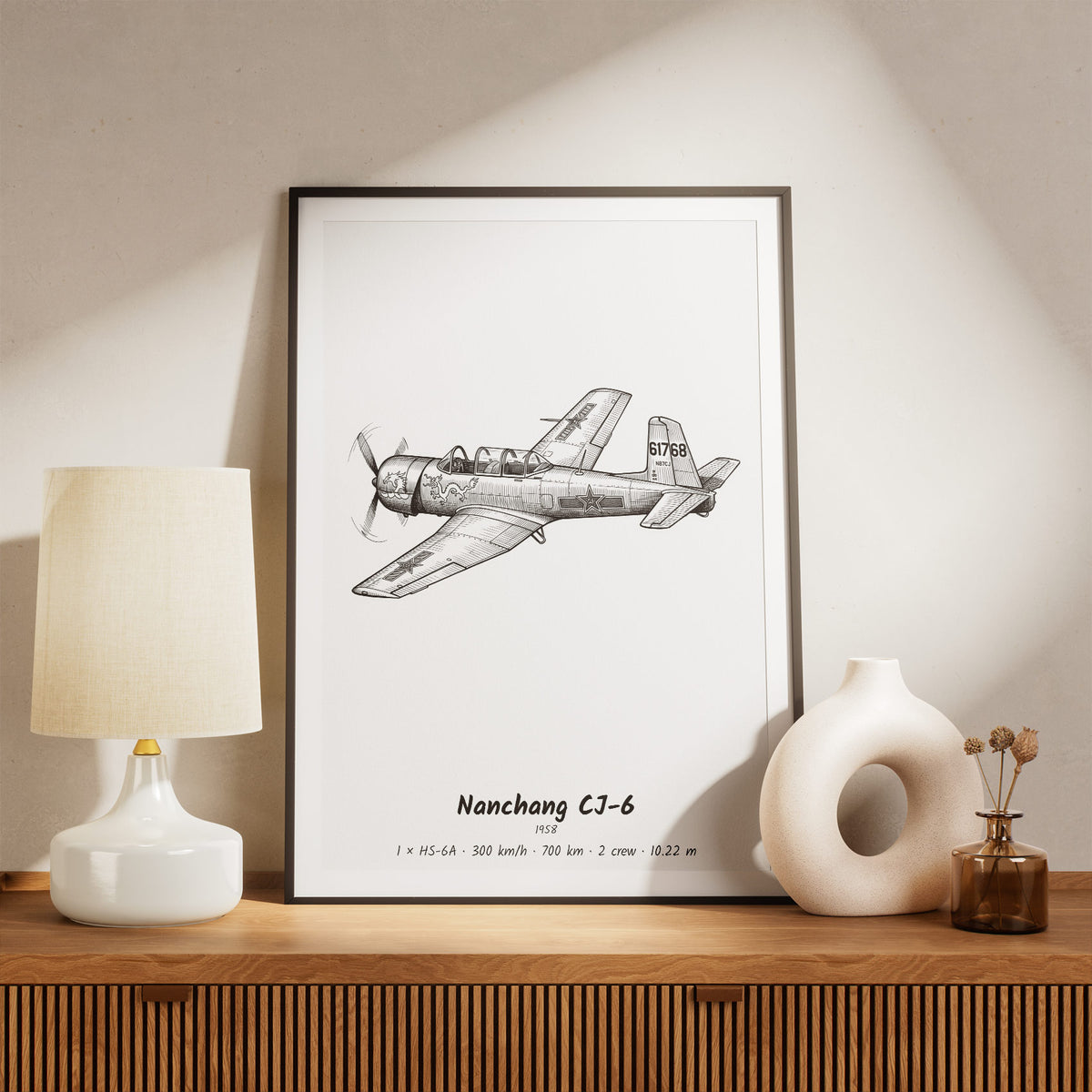 Framed Nanchang CJ-6 Print on a Shelf