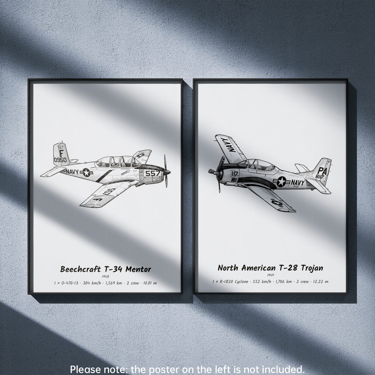 North American T-28 Trojan Wall Art Paired with Beechcraft T-34 Mentor