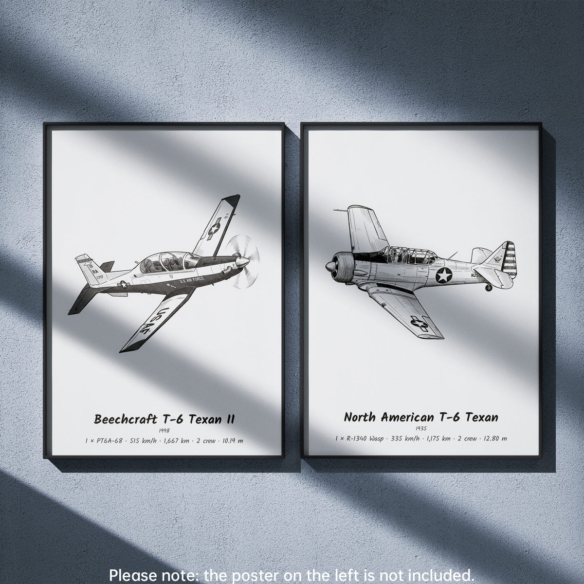 North American T-6 Texan Wall Art Paired with Beechcraft T-6 Texan II