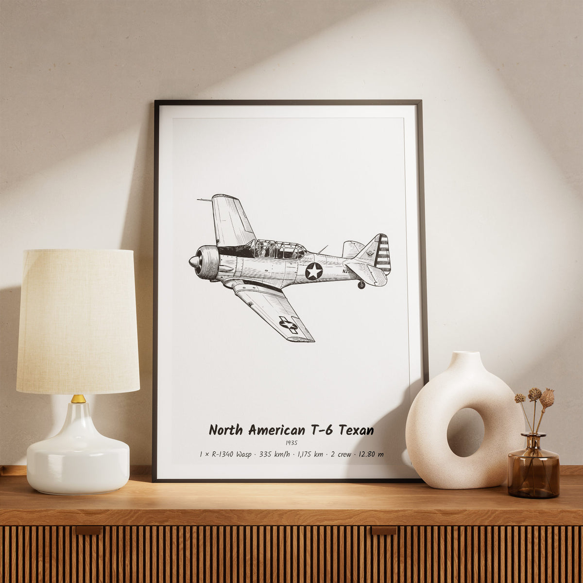 Framed North American T-6 Texan Print on a Shelf