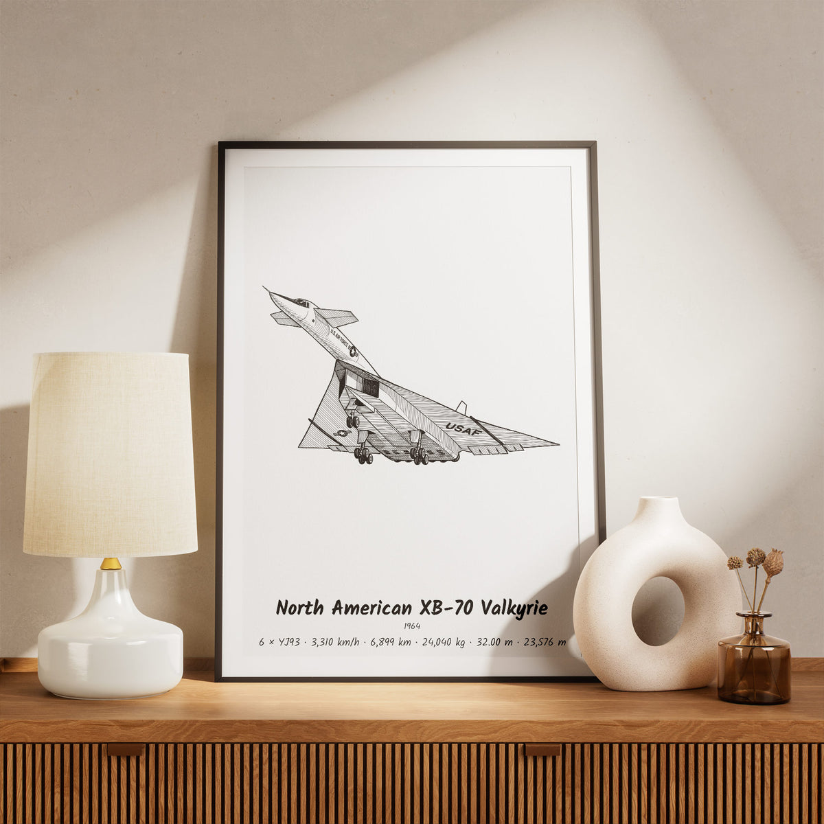 Framed North American XB-70 Valkyrie Print on a Shelf
