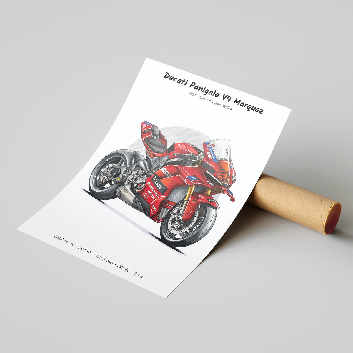 Panigale V4 Marquez 2025 World Champion Replica Poster