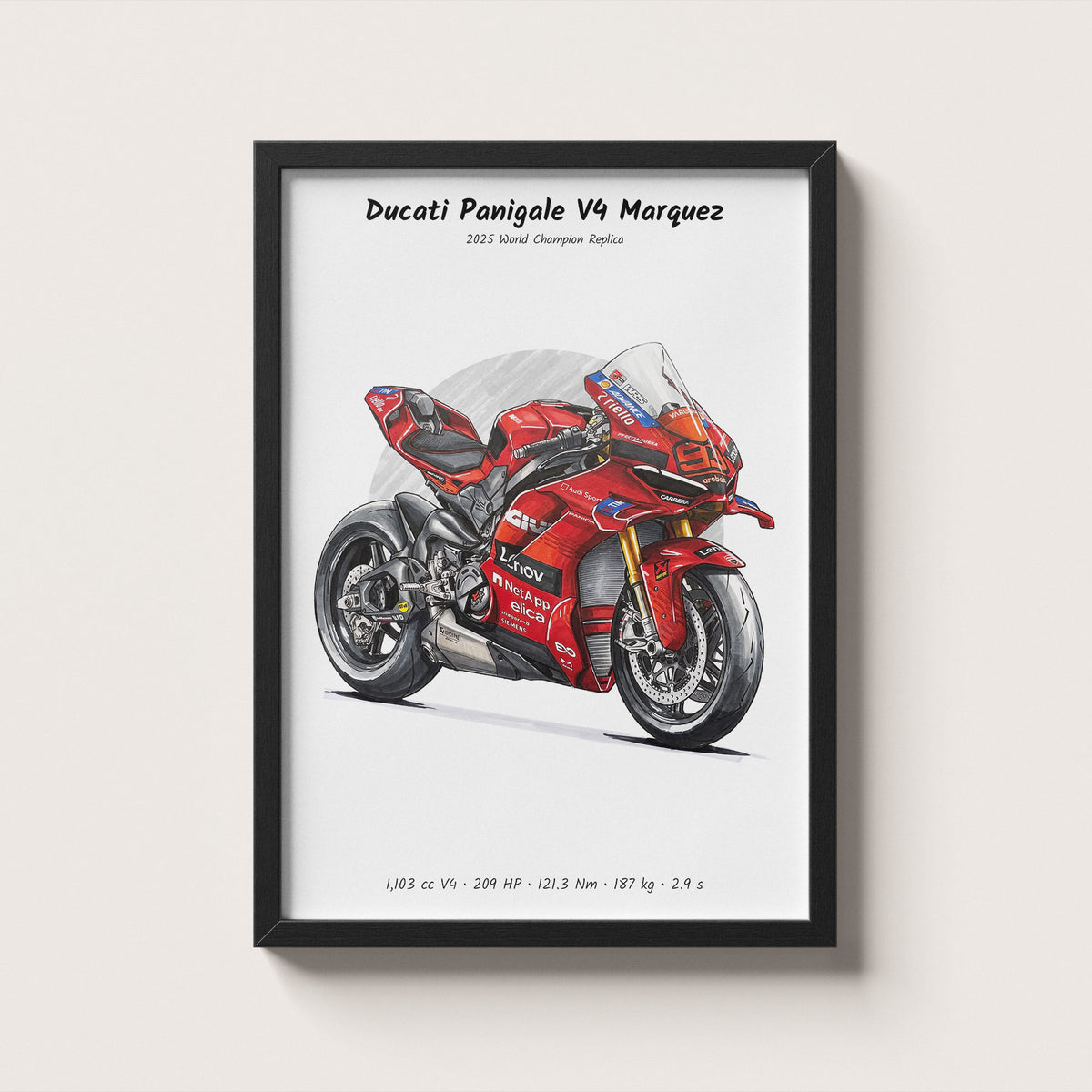 Panigale V4 Marquez 2025 World Champion Replica Wall Art