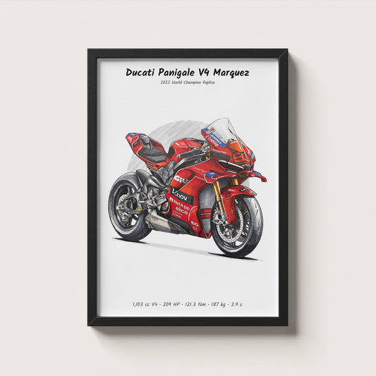 Panigale V4 Marquez 2025 World Champion Replica Wall Art
