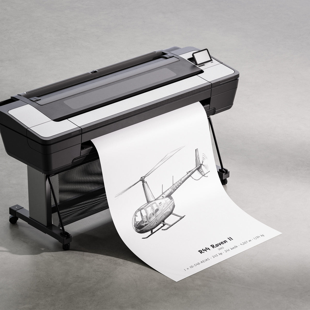 Robinson R44 Raven II Hand Drawn Print
