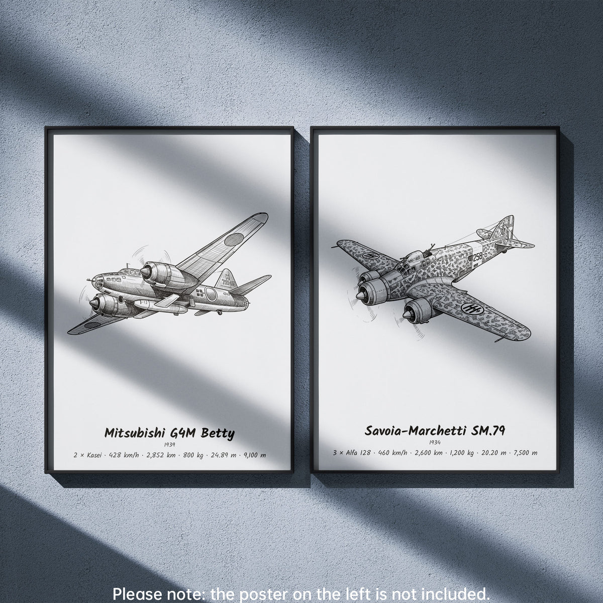 Savoia-Marchetti SM.79 Wall Art Paired with Mitsubishi G4M Betty