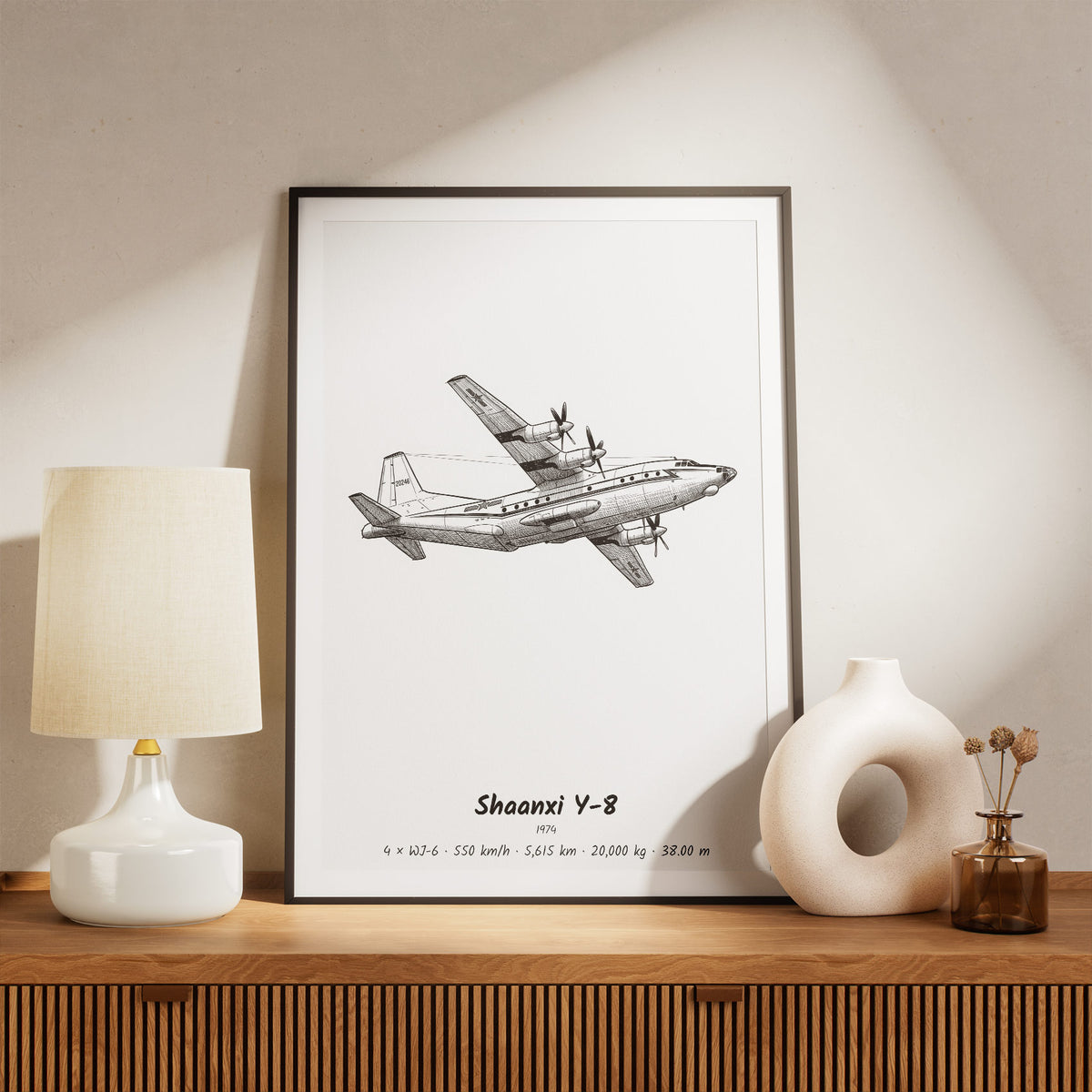 Framed Shaanxi Y-8 Print on a Shelf