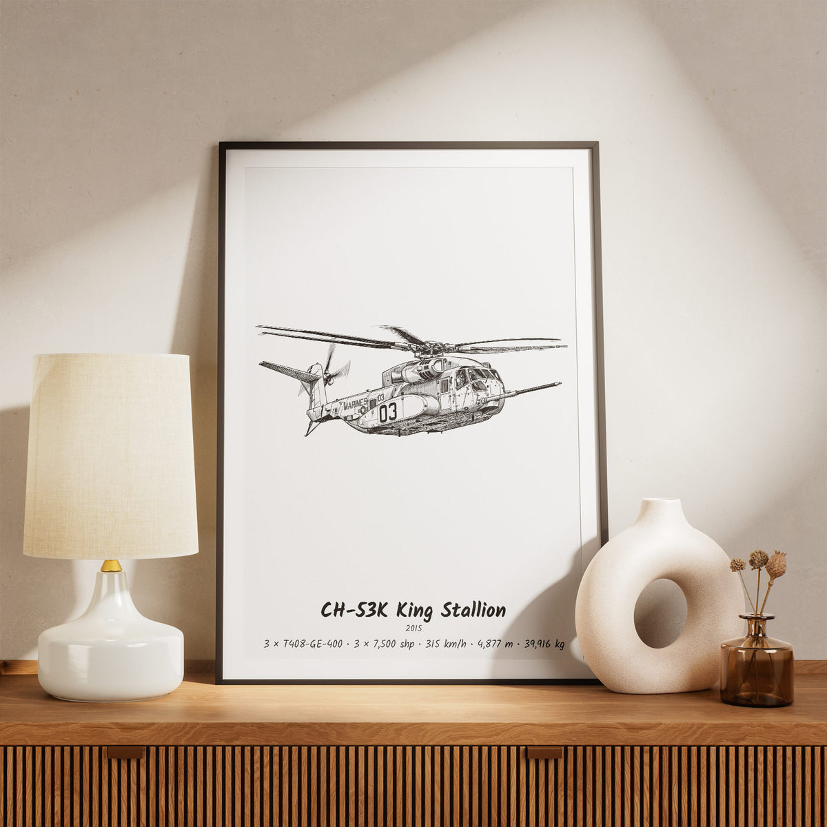 Framed CH-53K King Stallion Print on a Shelf