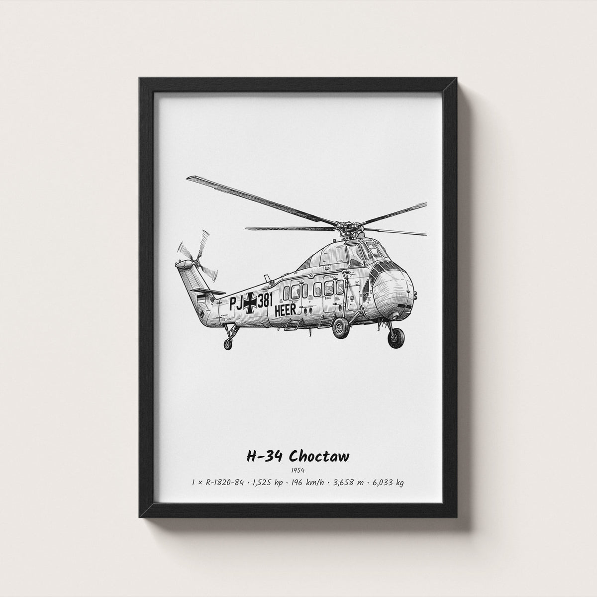 Sikorsky H-34 Choctaw Helicopter Wall Art