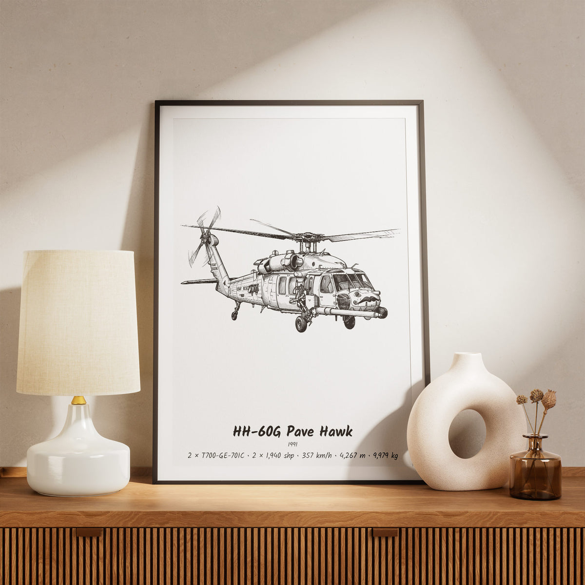 Framed HH-60G Pave Hawk Print on a Shelf