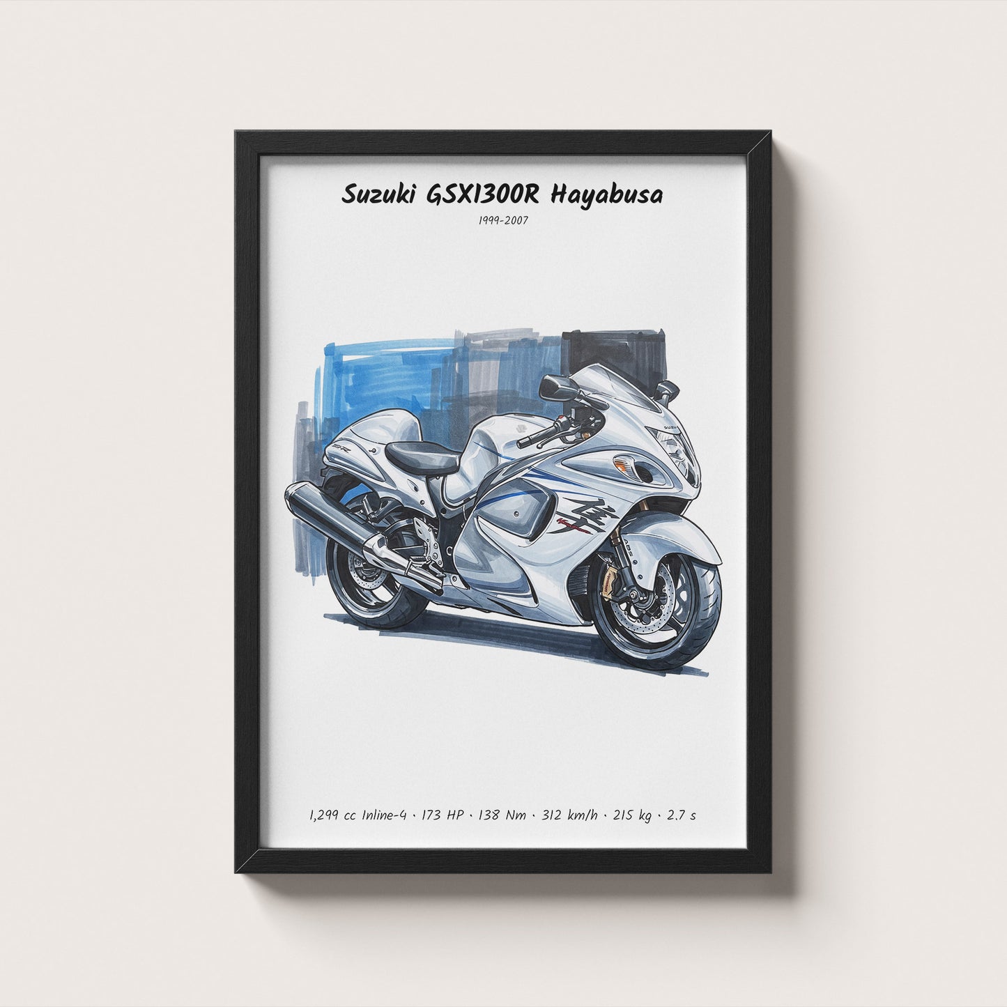 Suzuki GSX1300R Hayabusa Gen 1 Minimalist Wall Art