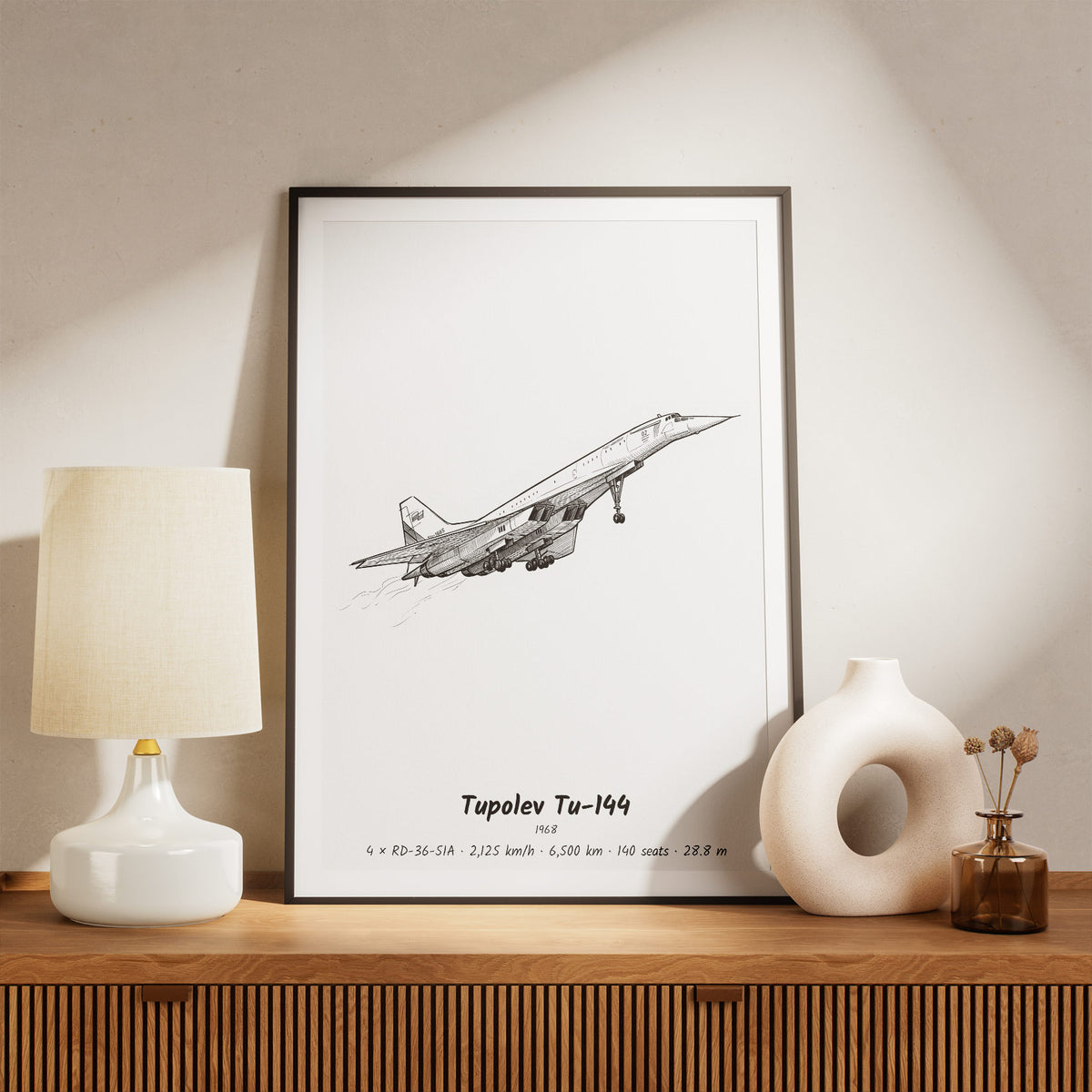 Framed Tu-144 Print on a Shelf