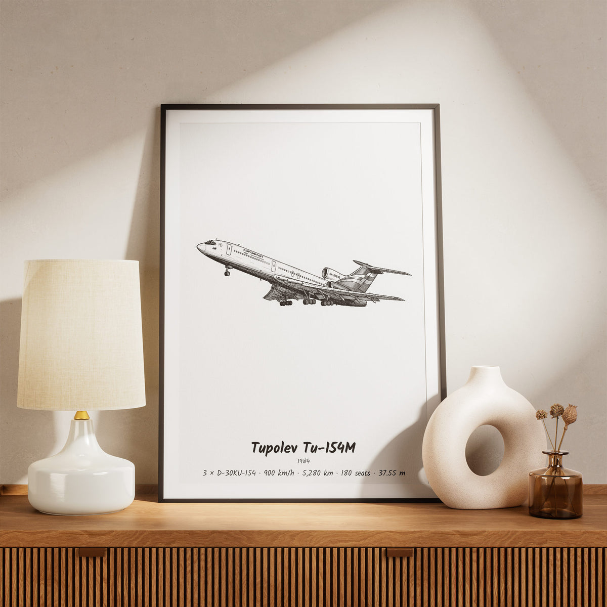 Framed Tu-154M Print on a Shelf