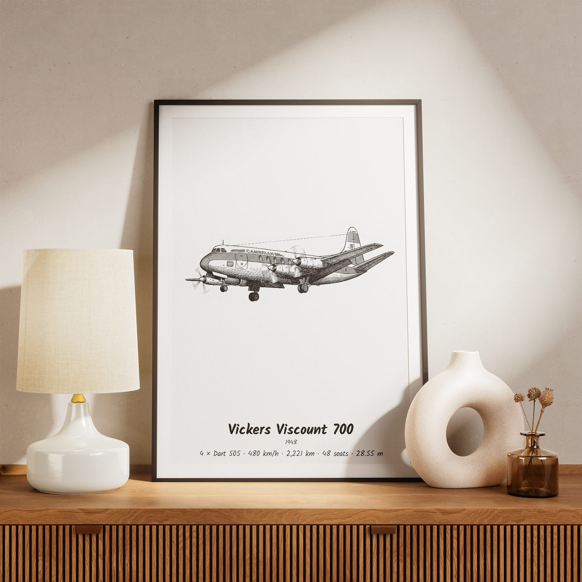 Framed Viscount 700 Print on a Shelf