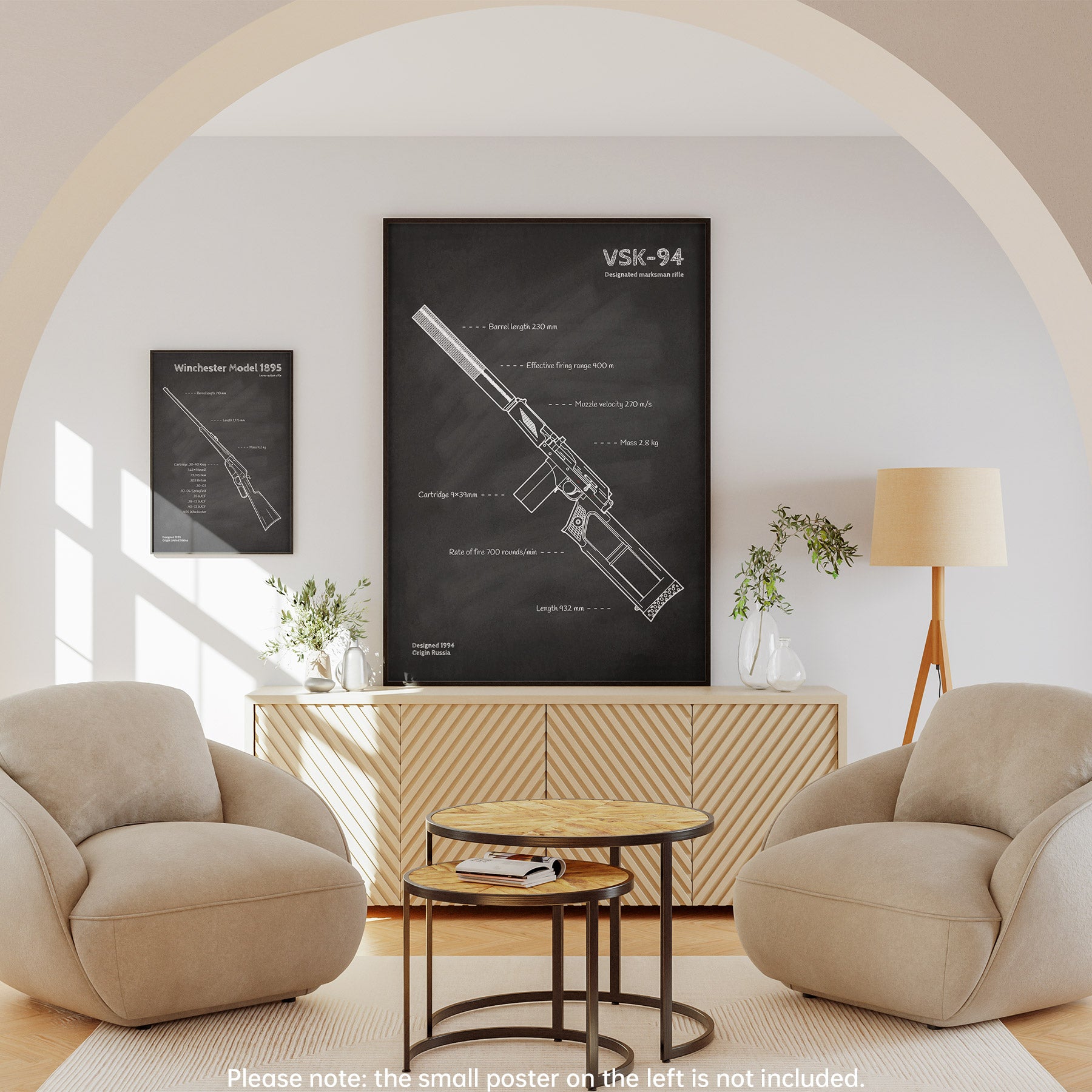 Framed VSK-94 Sniper rifle blueprint wall art - military poster decor in living room