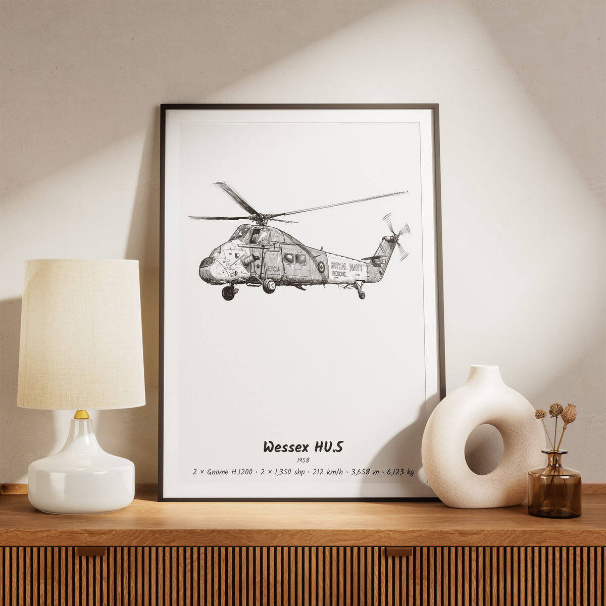 Framed Westland Wessex HU.5 Print on a Shelf