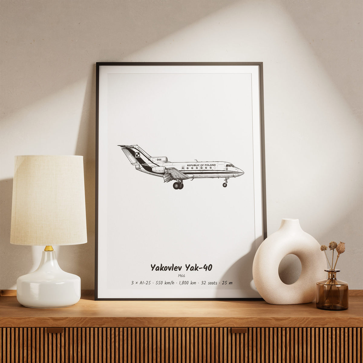 Framed Yak-40 Print on a Shelf