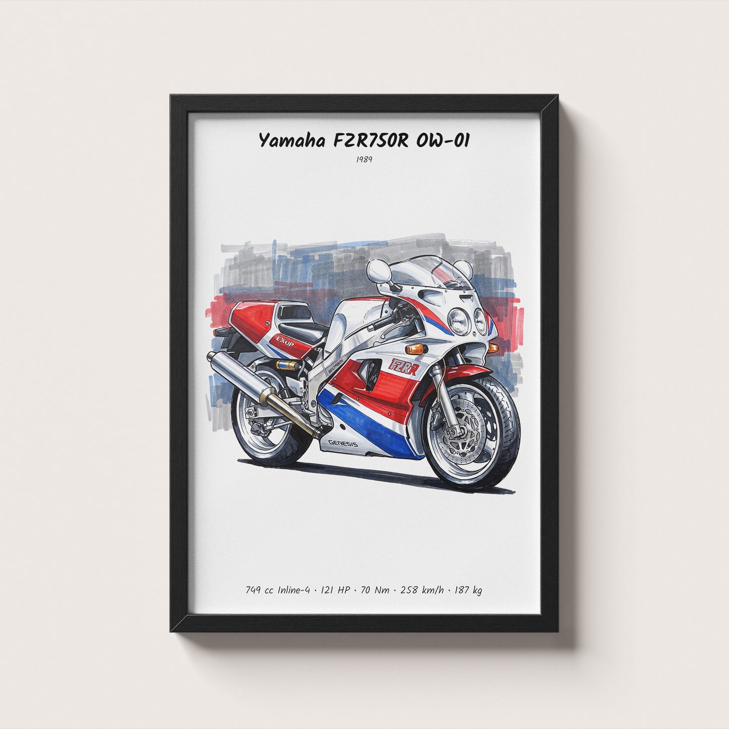 Yamaha FZR750R OW-01 Motorcycle Wall Art Poster