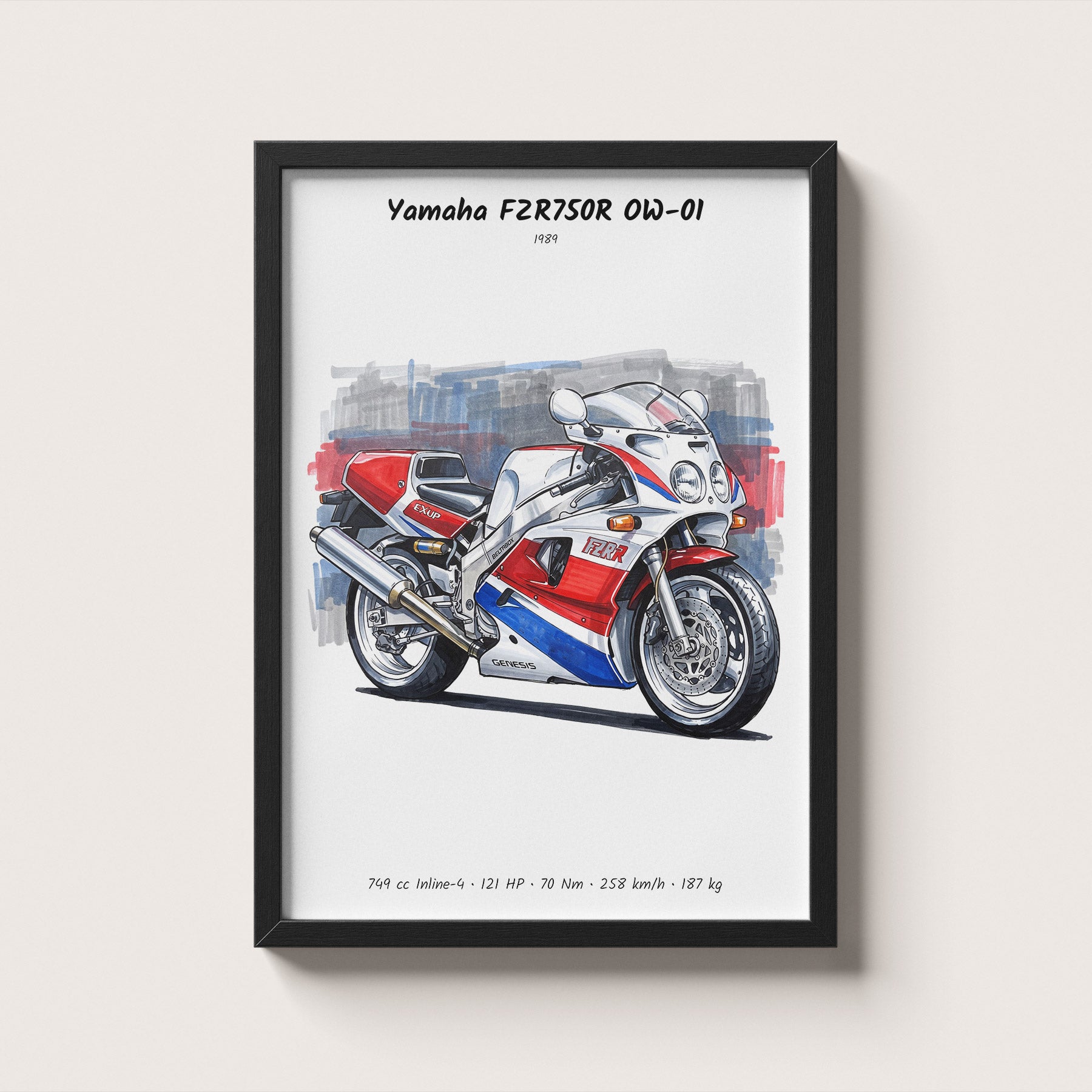 Yamaha FZR750R OW-01 Motorcycle Wall Art Poster