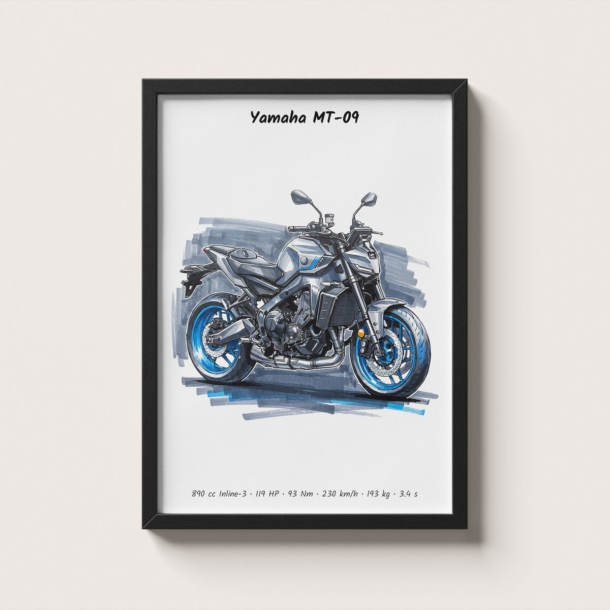 Yamaha MT-09 Minimalist Motorcycle Wall Art