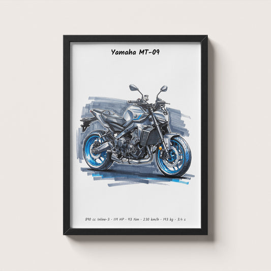Yamaha MT-09 Minimalist Motorcycle Wall Art